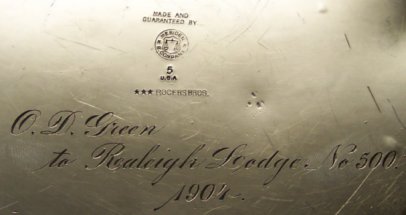 Charity Plate presented to the lodge by Oscar D Green the year he was Master